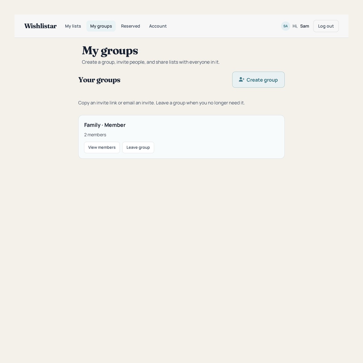 Your groups page with invite and member actions
